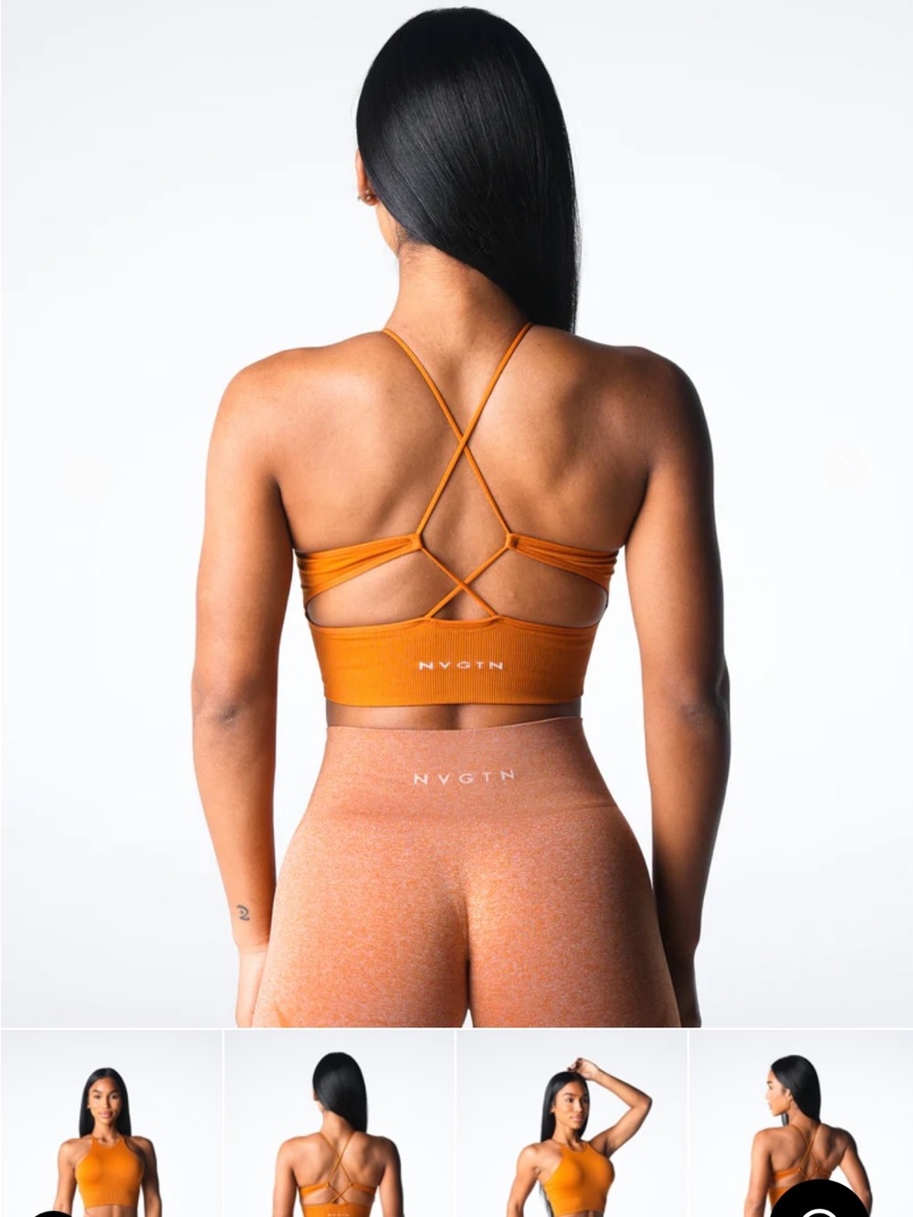 NVGTN Orange Crop Top and High-Waist Bike Shorts Set - Picture 3 of 8